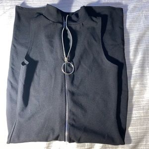 Black Sleeveless O Ring Pull Unitard.